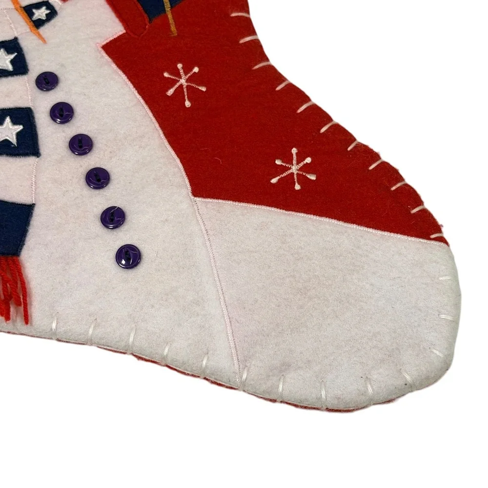 VTG 90s Patriotic Snowman Christmas Stocking Red Felt Americana Stars Stripes